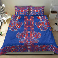 Blue Russian National Costume Bedding Set Rooster Motifs Traditional Folk Pattern - Wonder Print Shop