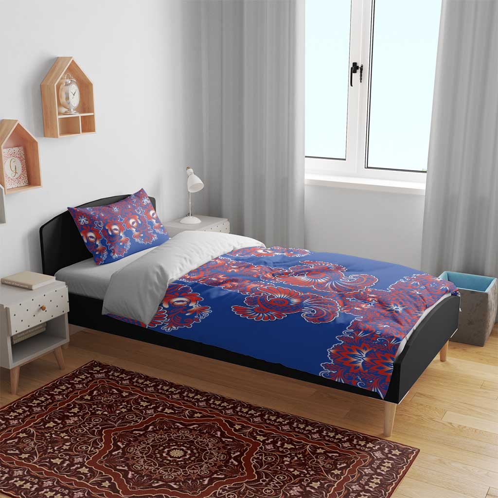 Blue Russian National Costume Bedding Set Rooster Motifs Traditional Folk Pattern - Wonder Print Shop