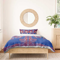 Blue Russian National Costume Bedding Set Rooster Motifs Traditional Folk Pattern - Wonder Print Shop