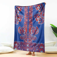 Blue Russian National Costume Blanket Rooster Motifs Traditional Folk Pattern - Wonder Print Shop