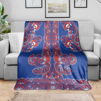 Blue Russian National Costume Blanket Rooster Motifs Traditional Folk Pattern - Wonder Print Shop