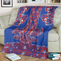 Blue Russian National Costume Blanket Rooster Motifs Traditional Folk Pattern - Wonder Print Shop