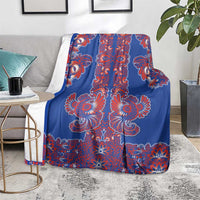 Blue Russian National Costume Blanket Rooster Motifs Traditional Folk Pattern - Wonder Print Shop
