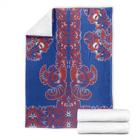 Blue Russian National Costume Blanket Rooster Motifs Traditional Folk Pattern - Wonder Print Shop