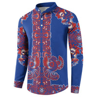 Blue Russian National Costume Button Sweatshirt Rooster Motifs Traditional Folk Pattern - Wonder Print Shop