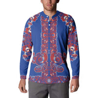 Blue Russian National Costume Button Sweatshirt Rooster Motifs Traditional Folk Pattern - Wonder Print Shop