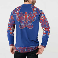 Blue Russian National Costume Button Sweatshirt Rooster Motifs Traditional Folk Pattern - Wonder Print Shop