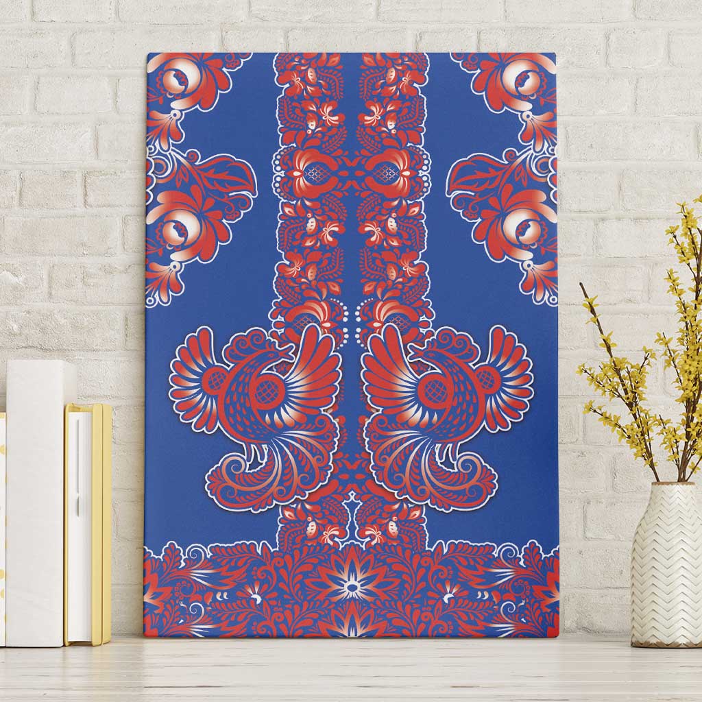 Blue Russian National Costume Canvas Wall Art Rooster Motifs Traditional Folk Pattern - Wonder Print Shop
