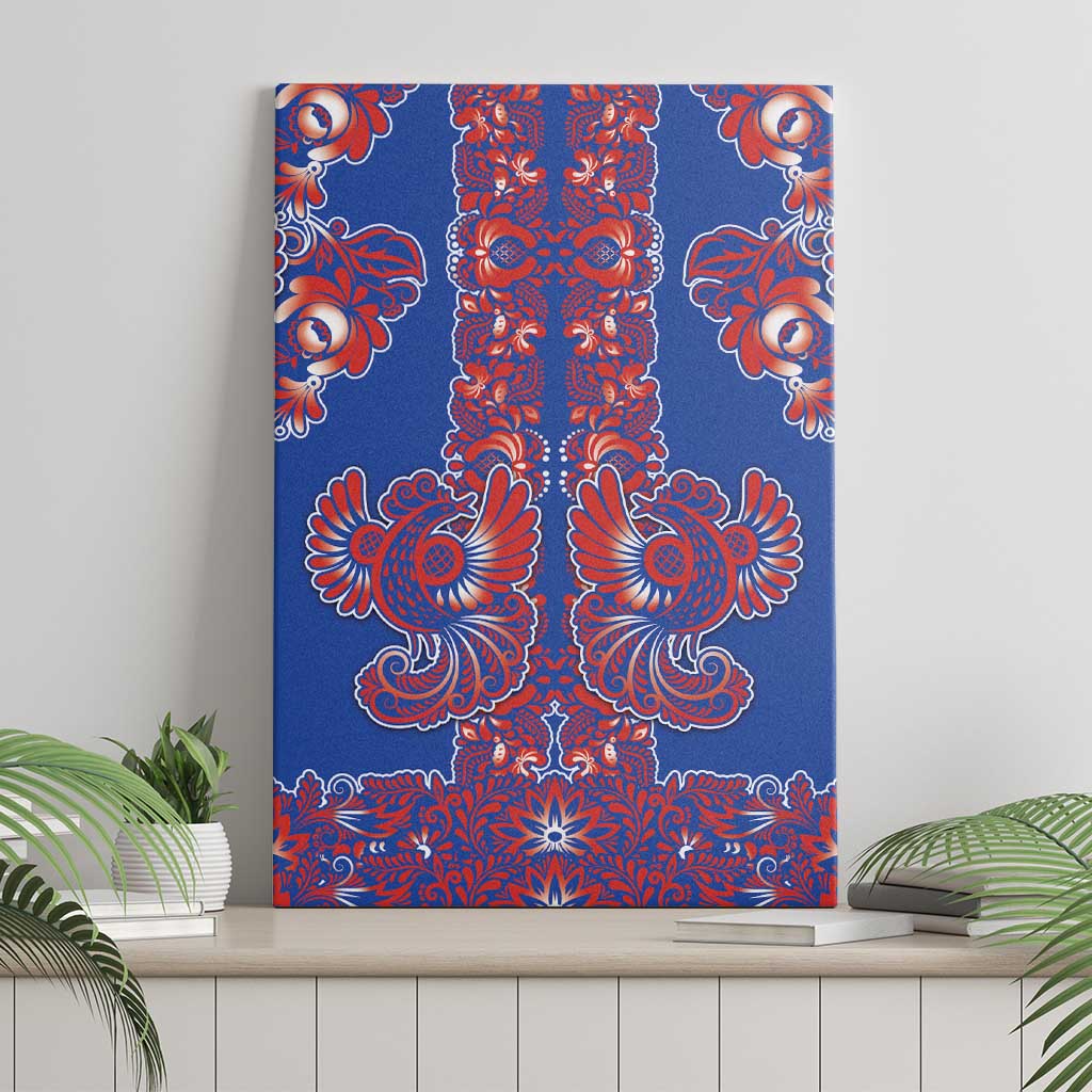 Blue Russian National Costume Canvas Wall Art Rooster Motifs Traditional Folk Pattern - Wonder Print Shop