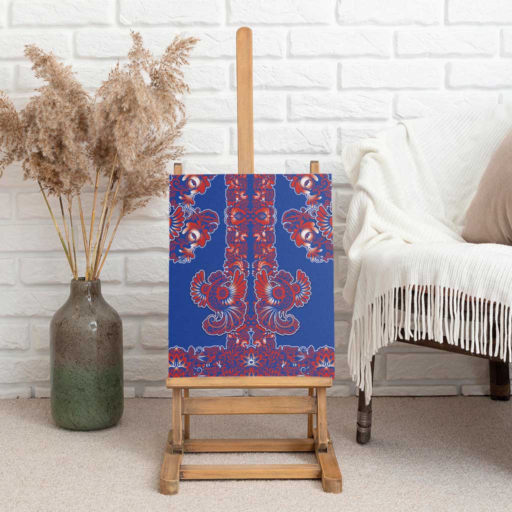 Blue Russian National Costume Canvas Wall Art Rooster Motifs Traditional Folk Pattern - Wonder Print Shop