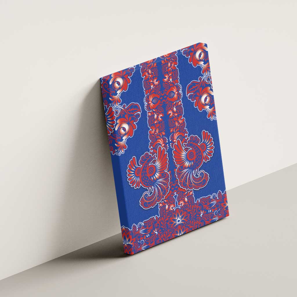 Blue Russian National Costume Canvas Wall Art Rooster Motifs Traditional Folk Pattern - Wonder Print Shop