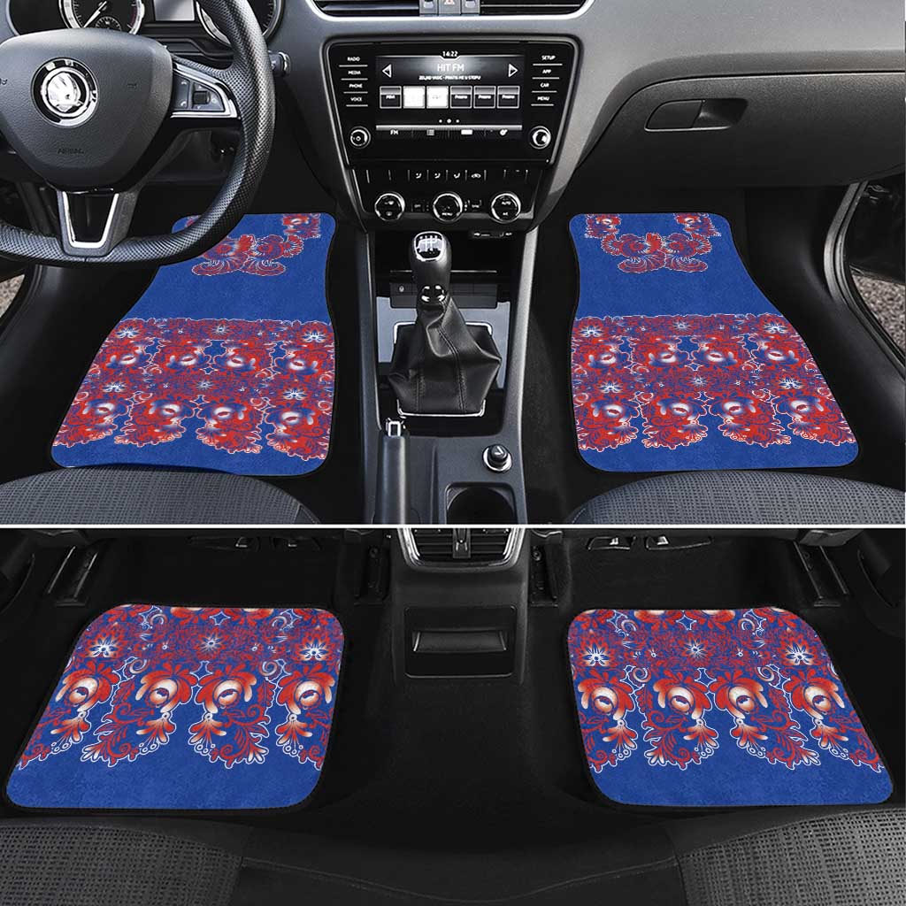 Blue Russian National Costume Car Mats Rooster Motifs Traditional Folk Pattern - Wonder Print Shop