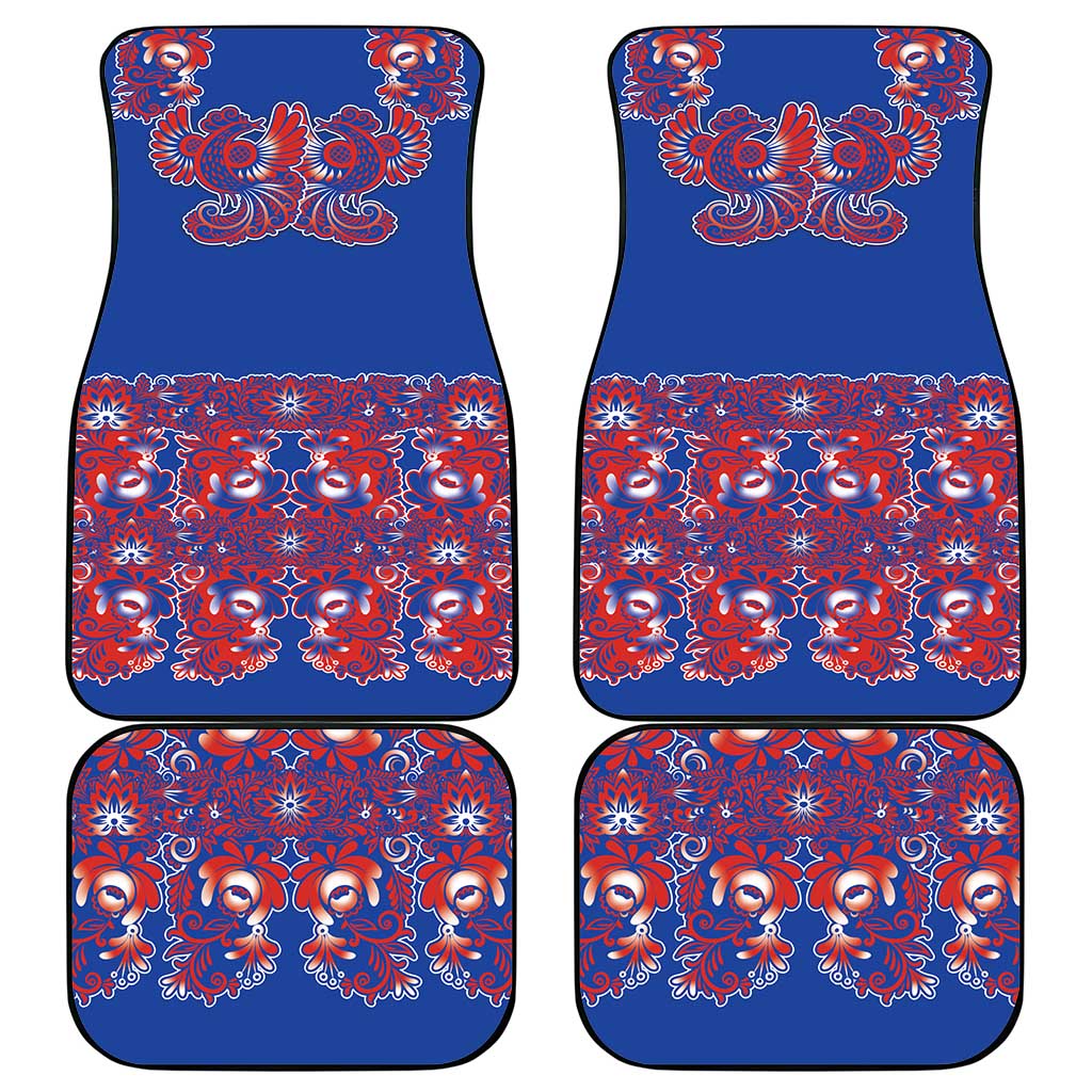 Blue Russian National Costume Car Mats Rooster Motifs Traditional Folk Pattern - Wonder Print Shop