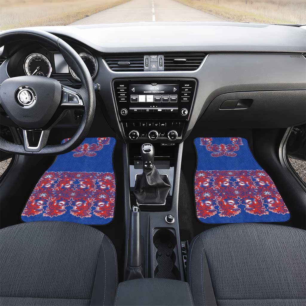 Blue Russian National Costume Car Mats Rooster Motifs Traditional Folk Pattern - Wonder Print Shop