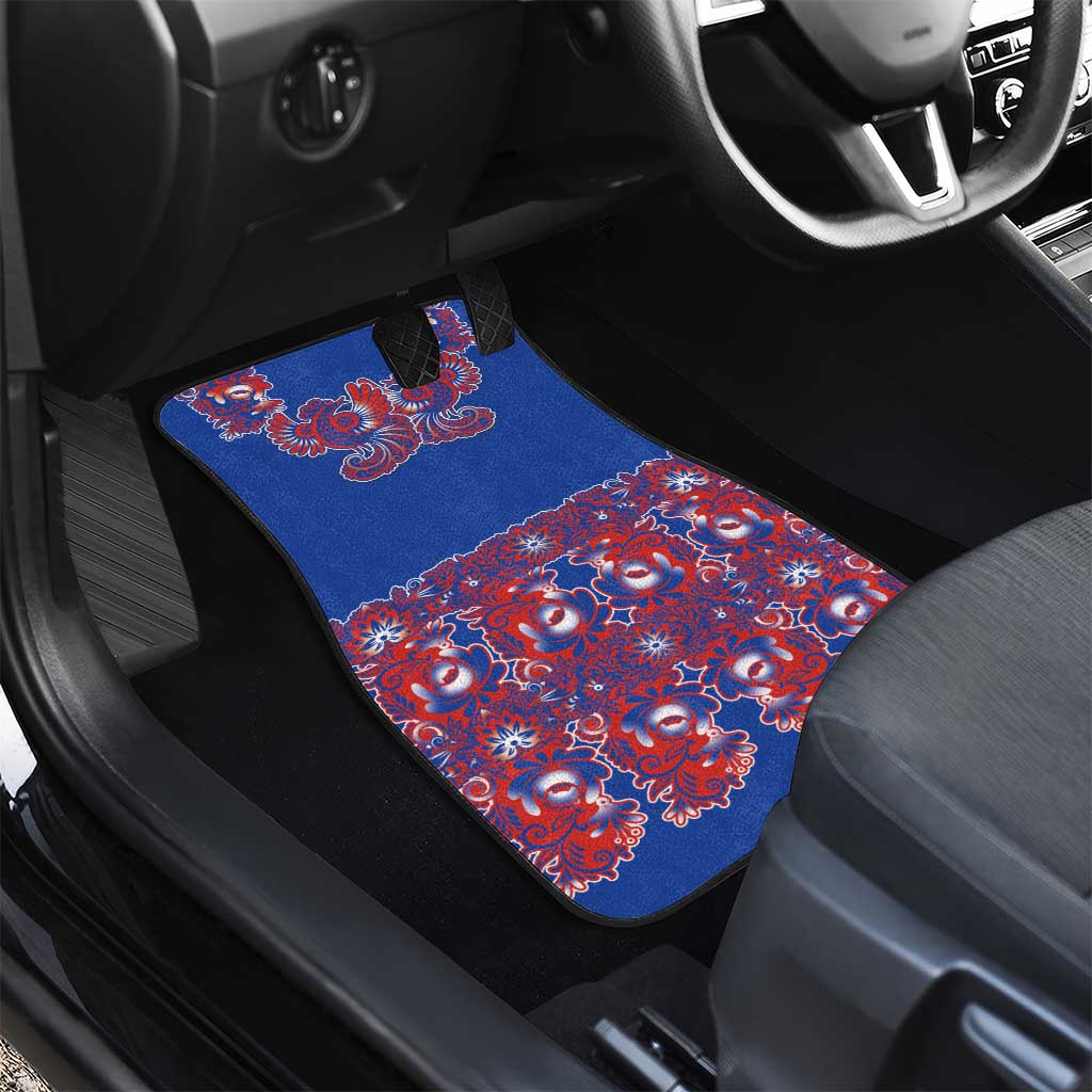 Blue Russian National Costume Car Mats Rooster Motifs Traditional Folk Pattern - Wonder Print Shop
