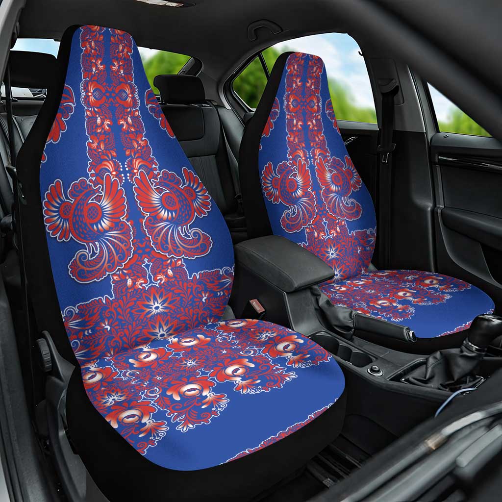 Blue Russian National Costume Car Seat Cover Rooster Motifs Traditional Folk Pattern - Wonder Print Shop
