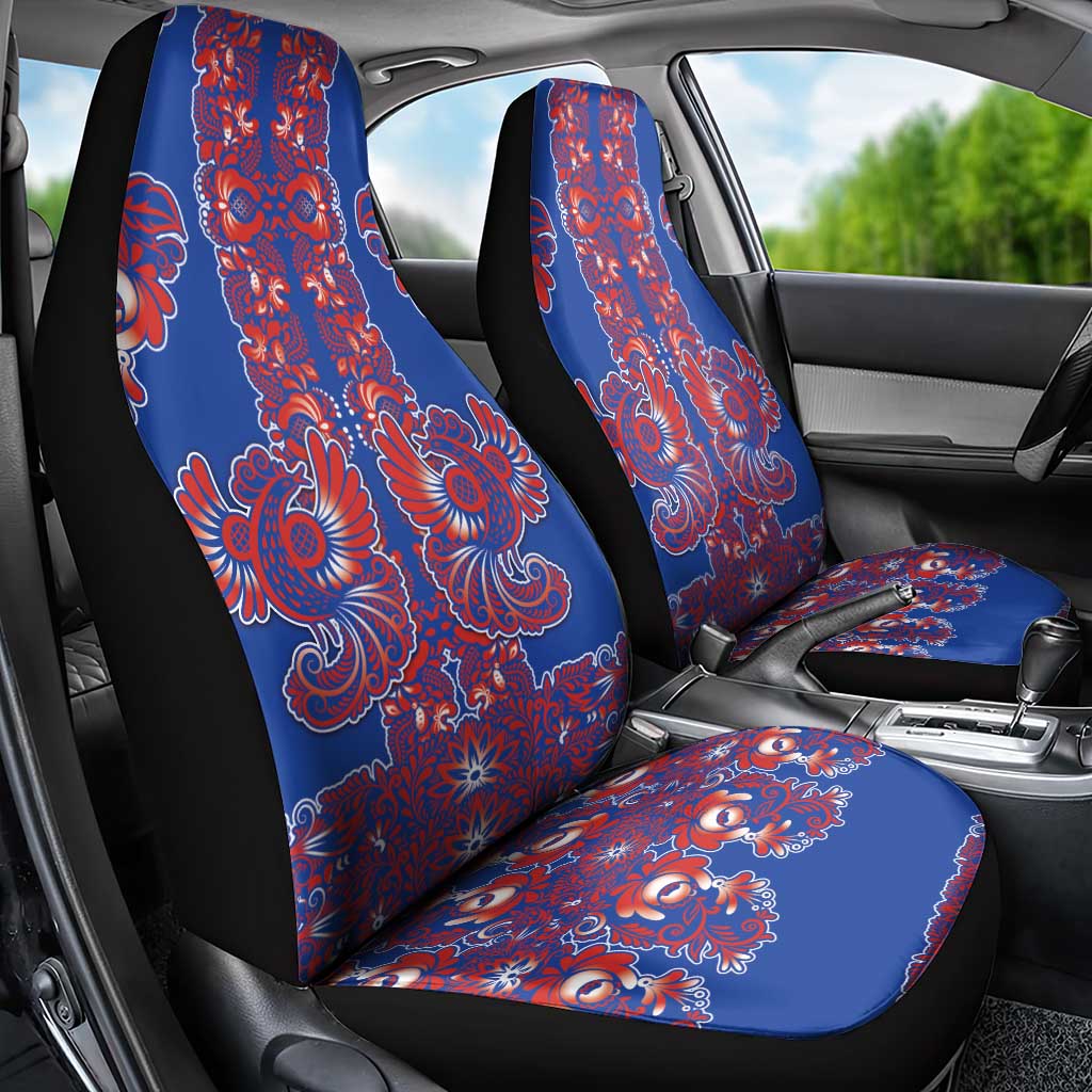 Blue Russian National Costume Car Seat Cover Rooster Motifs Traditional Folk Pattern - Wonder Print Shop