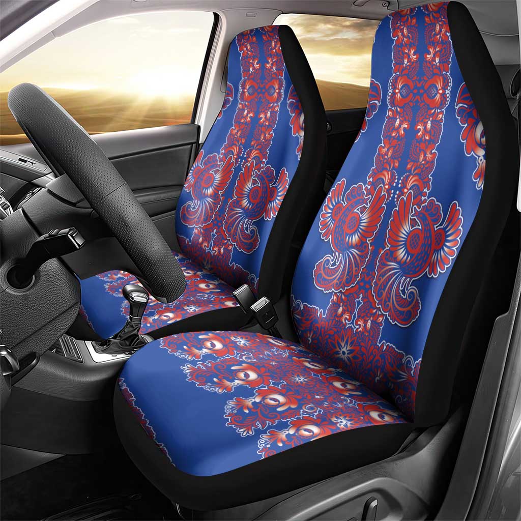 Blue Russian National Costume Car Seat Cover Rooster Motifs Traditional Folk Pattern - Wonder Print Shop