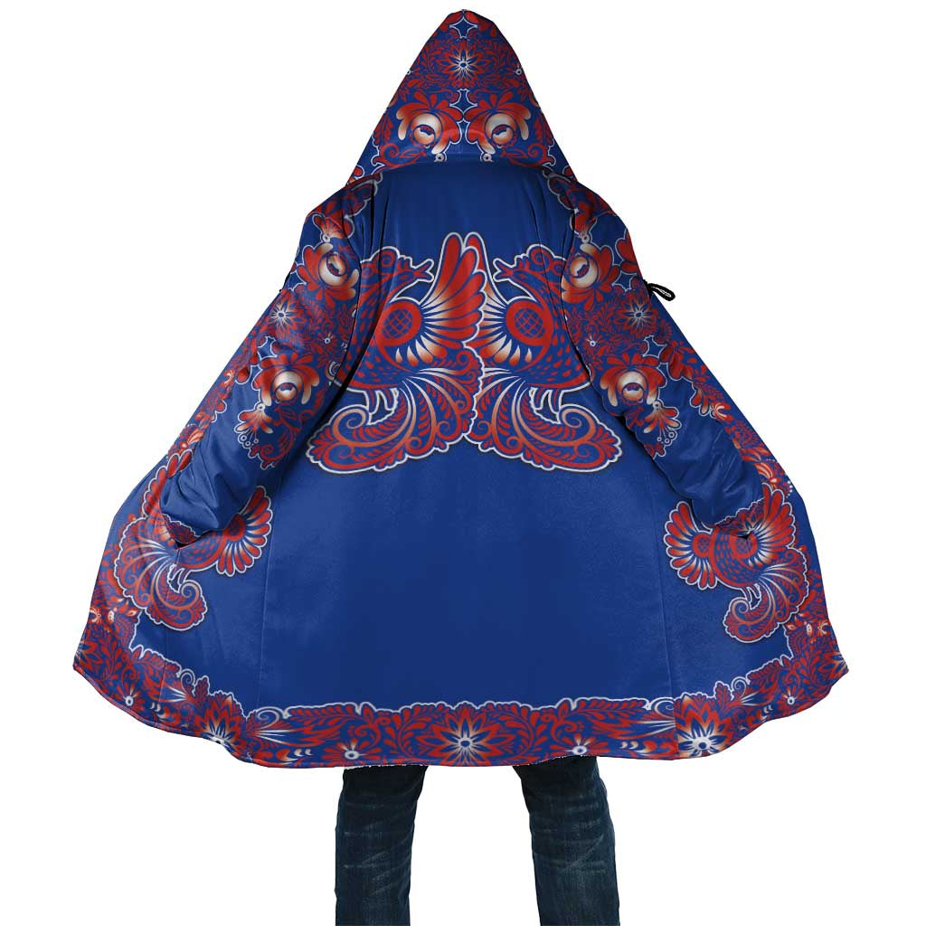 Blue Russian National Costume Cloak Rooster Motifs Traditional Folk Pattern - Wonder Print Shop