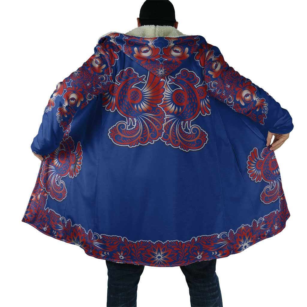 Blue Russian National Costume Cloak Rooster Motifs Traditional Folk Pattern - Wonder Print Shop