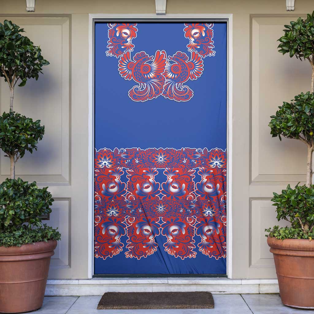 Blue Russian National Costume Door Cover Rooster Motifs Traditional Folk Pattern - Wonder Print Shop