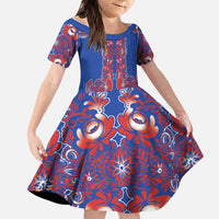 Blue Russian National Costume Family Matching Off Shoulder Maxi Dress and Hawaiian Shirt Rooster Motifs Traditional Folk Pattern - Wonder Print Shop