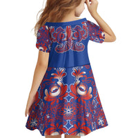 Blue Russian National Costume Family Matching Off Shoulder Maxi Dress and Hawaiian Shirt Rooster Motifs Traditional Folk Pattern - Wonder Print Shop