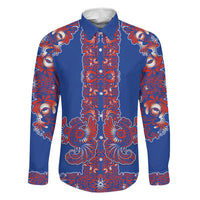 Blue Russian National Costume Family Matching Puletasi and Hawaiian Shirt Rooster Motifs Traditional Folk Pattern - Wonder Print Shop