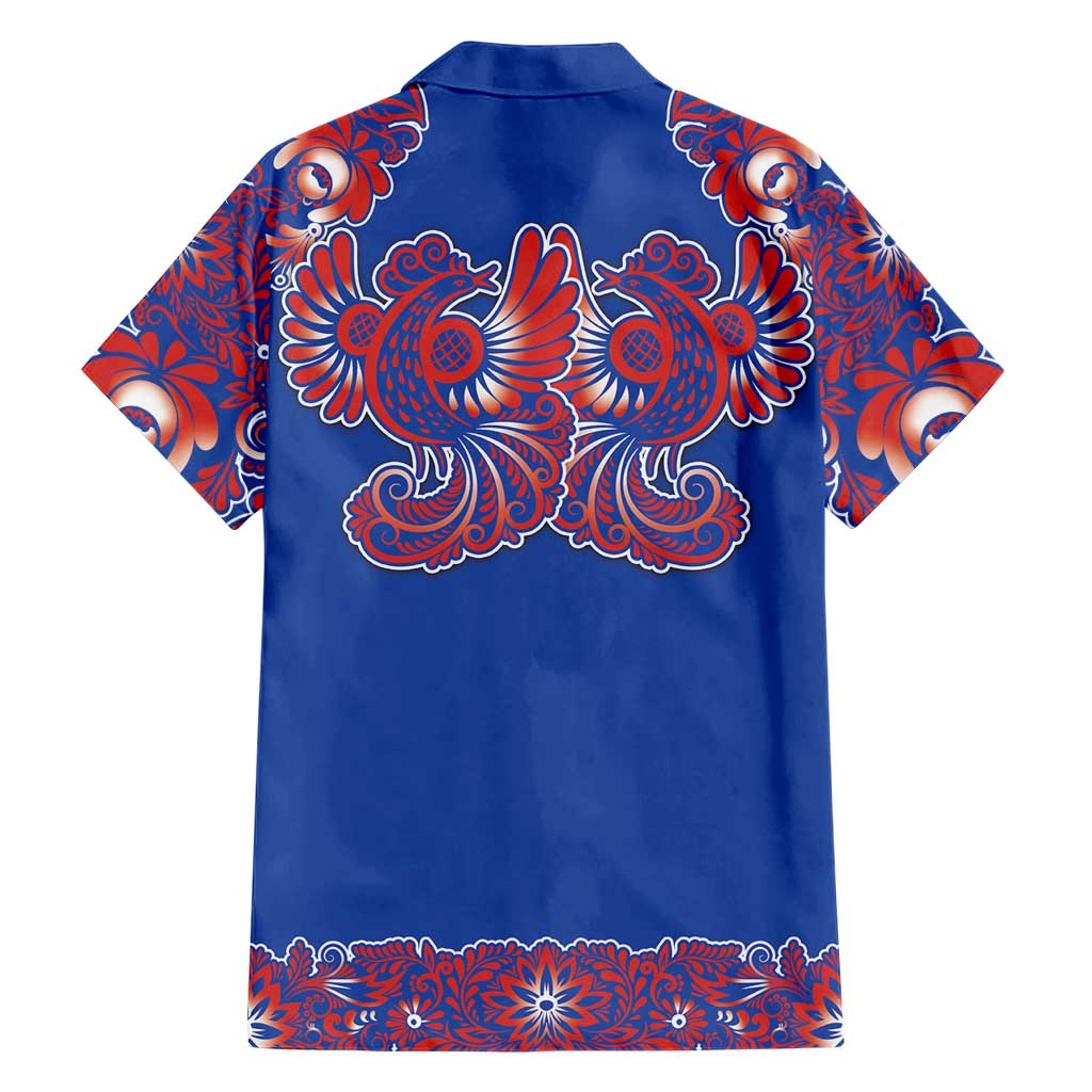 Blue Russian National Costume Family Matching Tank Maxi Dress and Hawaiian Shirt Rooster Motifs Traditional Folk Pattern - Wonder Print Shop