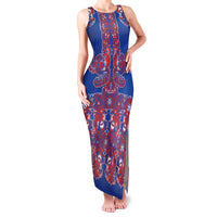 Blue Russian National Costume Family Matching Tank Maxi Dress and Hawaiian Shirt Rooster Motifs Traditional Folk Pattern - Wonder Print Shop