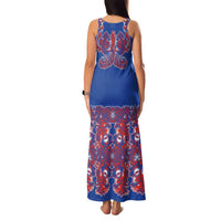 Blue Russian National Costume Family Matching Tank Maxi Dress and Hawaiian Shirt Rooster Motifs Traditional Folk Pattern - Wonder Print Shop
