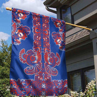 Blue Russian National Costume Garden Flag Rooster Motifs Traditional Folk Pattern - Wonder Print Shop