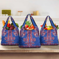 Blue Russian National Costume Grocery Bag Rooster Motifs Traditional Folk Pattern - Wonder Print Shop