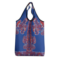 Blue Russian National Costume Grocery Bag Rooster Motifs Traditional Folk Pattern - Wonder Print Shop