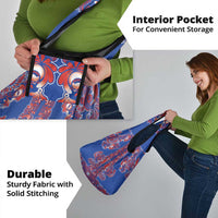 Blue Russian National Costume Grocery Bag Rooster Motifs Traditional Folk Pattern - Wonder Print Shop