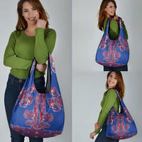 Blue Russian National Costume Grocery Bag Rooster Motifs Traditional Folk Pattern - Wonder Print Shop
