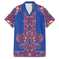 Blue Russian National Costume Hawaiian Shirt Rooster Motifs Traditional Folk Pattern - Wonder Print Shop