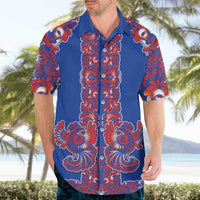 Blue Russian National Costume Hawaiian Shirt Rooster Motifs Traditional Folk Pattern - Wonder Print Shop