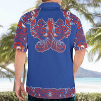 Blue Russian National Costume Hawaiian Shirt Rooster Motifs Traditional Folk Pattern - Wonder Print Shop