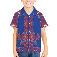 Blue Russian National Costume Hawaiian Shirt Rooster Motifs Traditional Folk Pattern - Wonder Print Shop