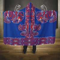 Blue Russian National Costume Hooded Blanket Rooster Motifs Traditional Folk Pattern - Wonder Print Shop