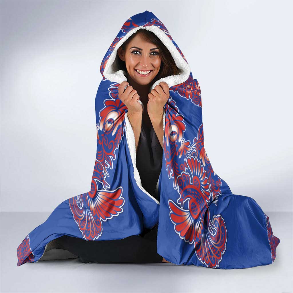 Blue Russian National Costume Hooded Blanket Rooster Motifs Traditional Folk Pattern - Wonder Print Shop