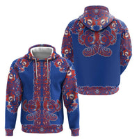 Blue Russian National Costume Hoodie Rooster Motifs Traditional Folk Pattern - Wonder Print Shop