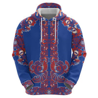 Blue Russian National Costume Hoodie Rooster Motifs Traditional Folk Pattern - Wonder Print Shop