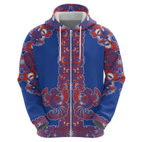 Blue Russian National Costume Hoodie Rooster Motifs Traditional Folk Pattern - Wonder Print Shop