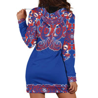 Blue Russian National Costume Hoodie Dress Rooster Motifs Traditional Folk Pattern - Wonder Print Shop