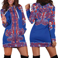 Blue Russian National Costume Hoodie Dress Rooster Motifs Traditional Folk Pattern - Wonder Print Shop