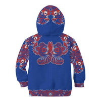 Blue Russian National Costume Kid Hoodie Rooster Motifs Traditional Folk Pattern - Wonder Print Shop