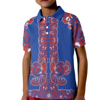 Blue Russian National Costume Kid Polo Shirt Rooster Motifs Traditional Folk Pattern - Wonder Print Shop