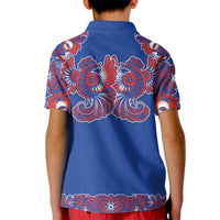 Blue Russian National Costume Kid Polo Shirt Rooster Motifs Traditional Folk Pattern - Wonder Print Shop